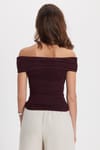 Kadın Slim Fit Dar Kesim Pamuklu Kayık Yaka Kısa Kollu Likralı Bordo Bluz