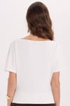 Kadın Slim Fit Dar Kesim Kısa Kollu Kayık Yaka Ekru Tişört