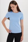 Kadın Slim Fit Dar Kesim %100 Pamuk Kısa Kol Bisiklet Yaka Mavi Tişört