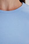 Kadın Slim Fit Dar Kesim %100 Pamuk Kısa Kol Bisiklet Yaka Mavi Tişört