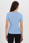 Kadın Slim Fit Dar Kesim %100 Pamuk Kısa Kol Bisiklet Yaka Mavi Tişört