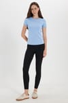 Kadın Slim Fit Dar Kesim %100 Pamuk Kısa Kol Bisiklet Yaka Mavi Tişört