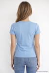 Kadın Slim Fit Dar Kesim %100 Pamuk Kısa Kol Bisiklet Yaka Mavi Tişört