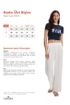 Kadın Slim Fit Dar Kesim %100 Pamuk Bisiklet Yaka Kısa Kollu Baskılı Lacivert Crop Tişört