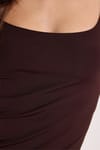 Kadın Slim Fit Dar Kesim Askılı Kare Yaka Sırtı Açık Sandy Kumaş Çıtçıtlı Kahverengi Body