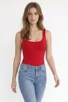 Kadın Slim Fit Dar Kesim Askılı Kare Yaka Sırtı Açık Sandy Kumaş Çıtçıtlı Bordo Body