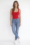 Kadın Slim Fit Dar Kesim Askılı Kare Yaka Sırtı Açık Sandy Kumaş Çıtçıtlı Bordo Body