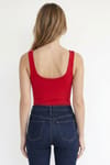 Kadın Slim Fit Dar Kesim Askılı Kare Yaka Sırtı Açık Sandy Kumaş Çıtçıtlı Bordo Body