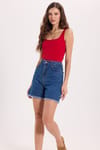 Kadın Slim Fit Dar Kesim Askılı Kare Yaka Sırtı Açık Sandy Kumaş Çıtçıtlı Bordo Body