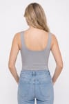 Kadın Slim Fit Dar Kesim Askılı Kare Yaka Sırtı Açık Sandy Kumaş Çıtçıtlı Gri Body