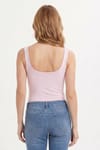 Kadın Slim Fit Dar Kesim Askılı Kare Yaka Sırtı Açık Sandy Kumaş Çıtçıtlı Pembe Body