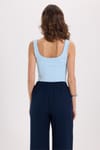 Kadın Slim Fit Dar Kesim Askılı Kare Yaka Sırtı Açık Sandy Kumaş Çıtçıtlı Mavi Body