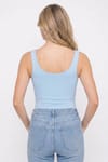 Kadın Slim Fit Dar Kesim Askılı Kare Yaka Sırtı Açık Sandy Kumaş Çıtçıtlı Mavi Body