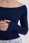 Kadın Slim Fit Dar Kesim Yuvarlak Yaka Standart Omuz Oturtmalı Uzun Kollu Basic Lacivert Body Bluz