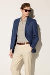 Erkek Slim Fit Mono Yaka Çift Yırtmaçlı Casual İndigo Tek Ceket