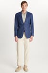 Erkek Slim Fit Mono Yaka Çift Yırtmaçlı Casual İndigo Tek Ceket
