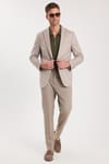Erkek Slim Fit Mono Yaka Çift Yırtmaçlı Casual Bej Tek Ceket