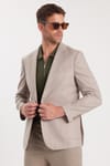 Erkek Slim Fit Mono Yaka Çift Yırtmaçlı Casual Bej Tek Ceket