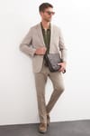 Erkek Slim Fit Mono Yaka Çift Yırtmaçlı Casual Bej Tek Ceket