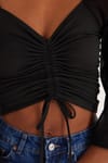 Kadın Slim Fit Dar Kesim Uzun Kollu Büzgülü Siyah Bluz