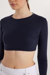 Kadın Slim Fit Modal Kumaş Pamuklu Bisiklet Yaka Lacivert Bluz