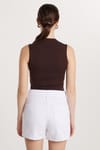 Kadın Slim Fit Viskon Sıfır Kol Boğazlı Kahverengi Bluz