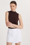 Kadın Slim Fit Viskon Sıfır Kol Boğazlı Kahverengi Bluz