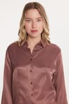 Kadın Slim Fit Dar Kesim Uzun Kollu Klasik Yaka Saten Gül Kurusu Gömlek
