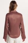 Kadın Slim Fit Dar Kesim Uzun Kollu Klasik Yaka Saten Gül Kurusu Gömlek