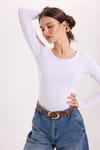 Kadın Slim Fit Dar Kesim Uzun Kollu Viskon Beyaz Bluz