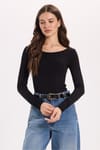 Kadın Slim Fit Dar Kesim Uzun Kollu Viskon Siyah Bluz