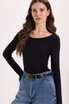 Kadın Slim Fit Dar Kesim Uzun Kollu Viskon Siyah Bluz