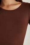 Kadın Slim Fit Dar Kesim Uzun Kollu Viskon Kahverengi Bluz