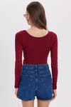 Kadın Slim Fit Dar Kesim Uzun Kollu Viskon Bordo Bluz