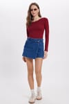 Kadın Slim Fit Dar Kesim Uzun Kollu Viskon Bordo Bluz