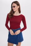 Kadın Slim Fit Dar Kesim Uzun Kollu Viskon Bordo Bluz