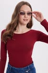 Kadın Slim Fit Dar Kesim Uzun Kollu Viskon Bordo Bluz