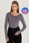 Kadın Slim Fit Dar Kesim Uzun Kollu Viskon Gri Bluz