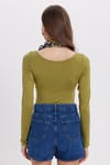 Kadın Slim Fit Dar Kesim Uzun Kollu Viskon Yeşil Bluz