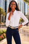 Kadın Slim Fit Dar Kesim Uzun Kollu Pamuklu Vücuda Oturan Dokulu Beyaz Basic Gömlek
