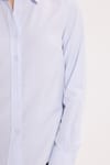 Kadın Slim Fit Dar Kesim Uzun Kollu Pamuklu Vücuda Oturan Dokulu Mavi Basic Gömlek
