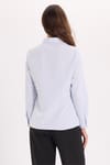 Kadın Slim Fit Dar Kesim Uzun Kollu Pamuklu Vücuda Oturan Dokulu Mavi Basic Gömlek