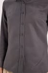 Kadın Slim Fit Dar Kesim Uzun Kollu Pamuklu Vücuda Oturan Dokulu Antrasit Basic Gömlek