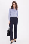 Kadın Slim Fit Dar Kesim Uzun Kollu Pamuklu Vücuda Oturan Dokulu Açık Lacivert Basic Gömlek