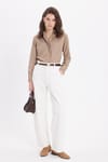 Kadın Slim Fit Dar Kesim Vucüda Oturan Uzun Kollu Gizli Düğme Detaylı Koyu Vizon Basic Gömlek