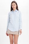 Kadın Slim Fit Dar Kesim Vucüda Oturan Uzun Kollu Gizli Düğme Detaylı Mavi Basic Gömlek