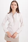 Kadın Slim Fit Dar Kesim Vucüda Oturan Uzun Kollu Gizli Düğme Detaylı Taş Basic Gömlek