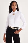 Kadın Slim Fit Dar Kesim Vücuda Oturan Uzun Kollu Beyaz Basic Gömlek