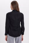Kadın Slim Fit Dar Kesim Vücuda Oturan Uzun Kollu Siyah Basic Gömlek