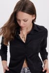 Kadın Slim Fit Dar Kesim Vücuda Oturan Uzun Kollu Siyah Basic Gömlek